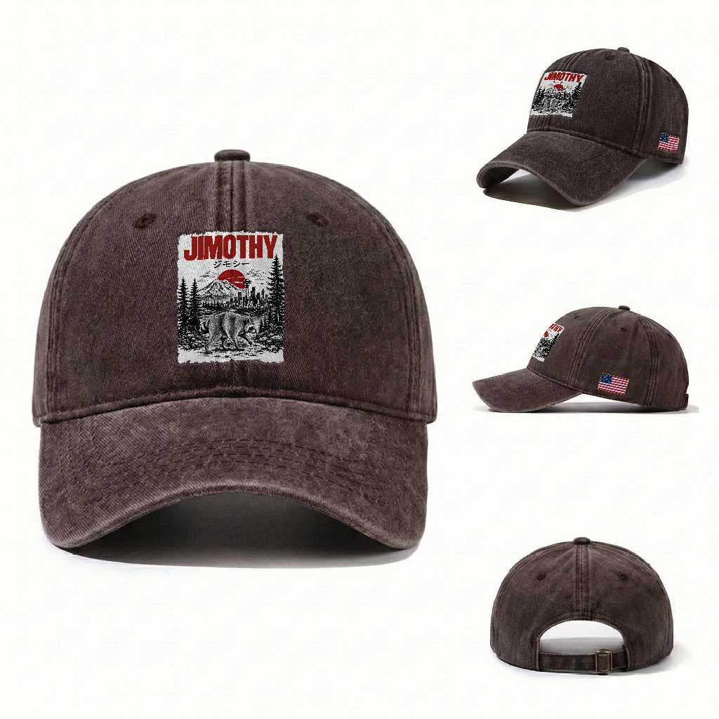 Jimothy The Raccoon Washed Cotton Baseball Cap Seattle Skyline Mount Rainier Japanese Retro Vintage Art