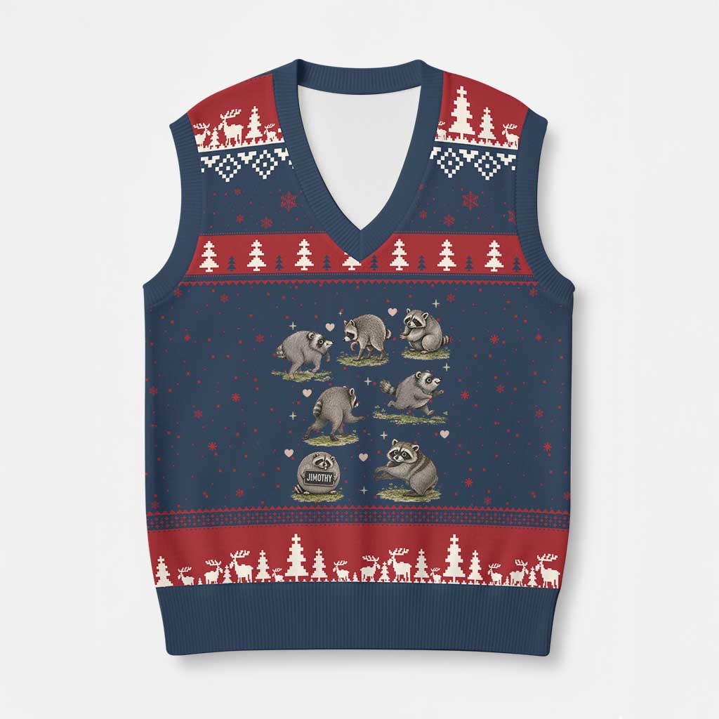 Cute Jimothy The Raccoon V-Neck Knit Sweater Vest Viral Seattle Wildlife Trash Panda Gift