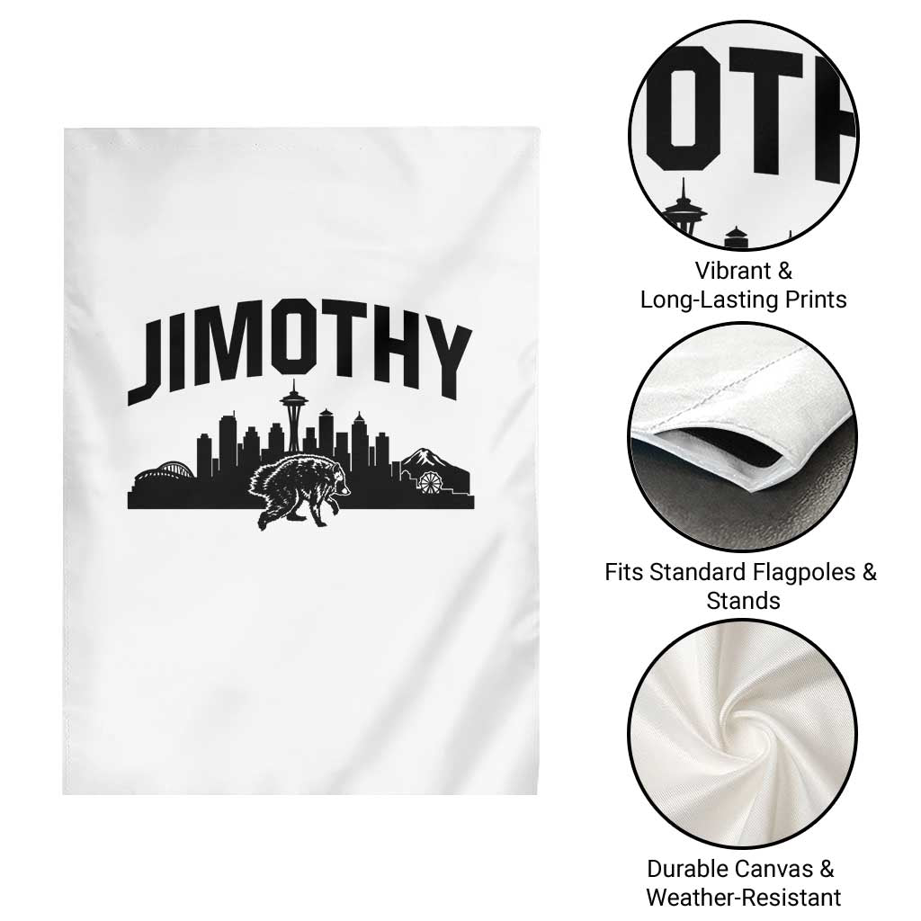 Jimothy The Raccoon Garden Flag Seattle Space Needle Mount Rainier Landscape Art