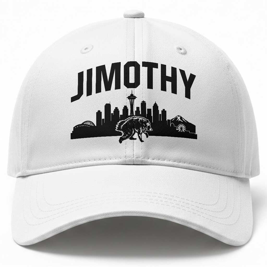 Jimothy The Raccoon Baseball Cap Seattle Space Needle Mount Rainier Landscape Art