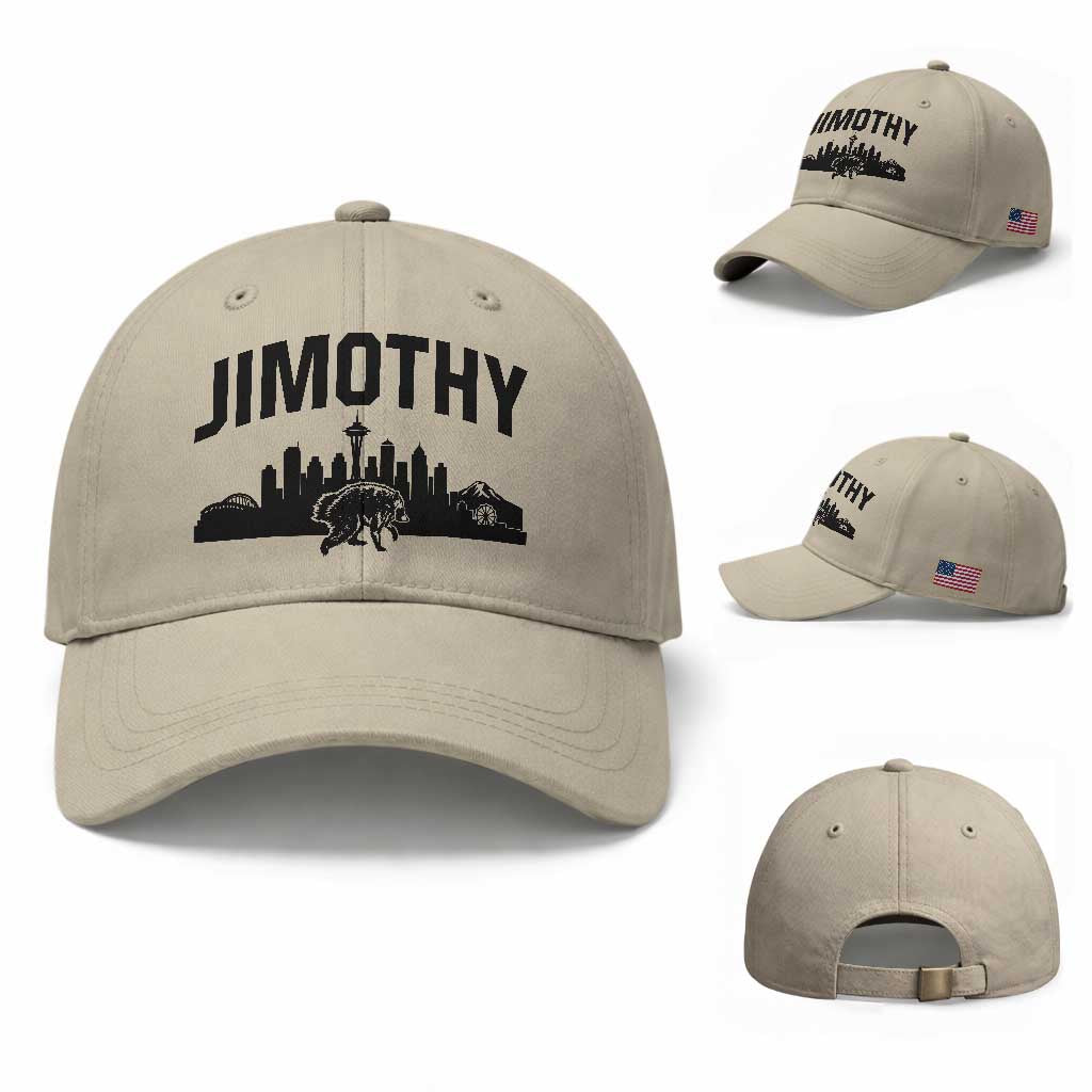 Jimothy The Raccoon Baseball Cap Seattle Space Needle Mount Rainier Landscape Art