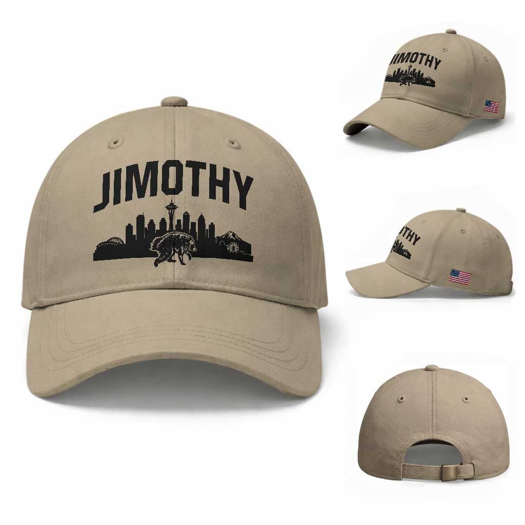 Jimothy The Raccoon Baseball Cap Seattle Space Needle Mount Rainier Landscape Art