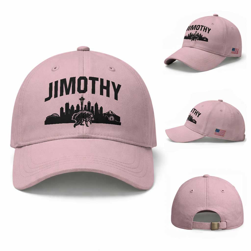 Jimothy The Raccoon Baseball Cap Seattle Space Needle Mount Rainier Landscape Art