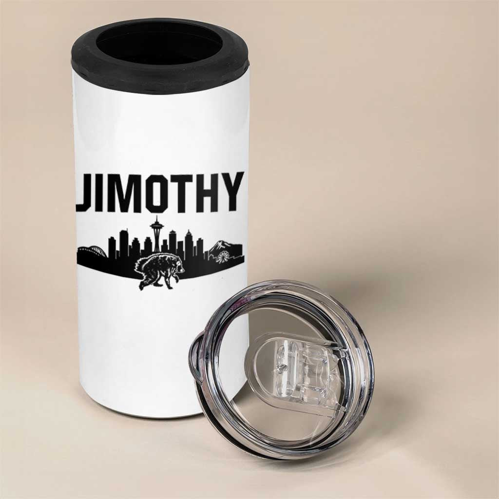 Jimothy The Raccoon 4 in 1 Can Cooler Tumbler Seattle Space Needle Mount Rainier Landscape Art
