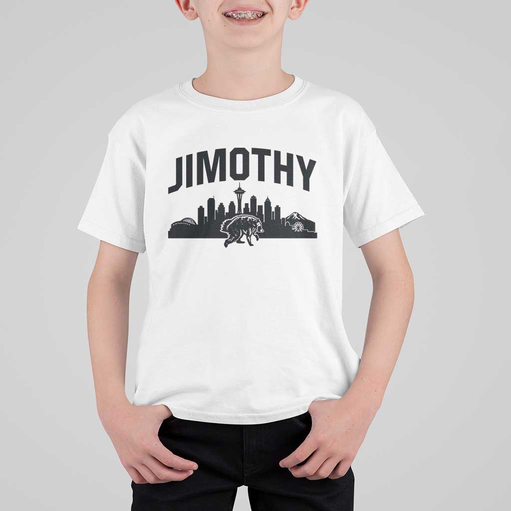 Jimothy The Raccoon T Shirt For Kid Seattle Space Needle Mount Rainier Landscape Art