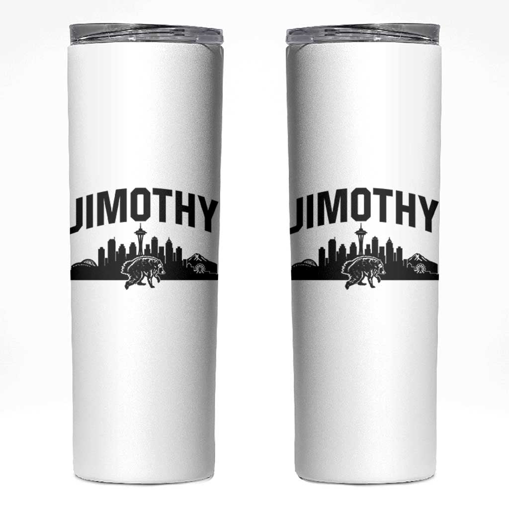 Jimothy The Raccoon Skinny Tumbler Seattle Space Needle Mount Rainier Landscape Art