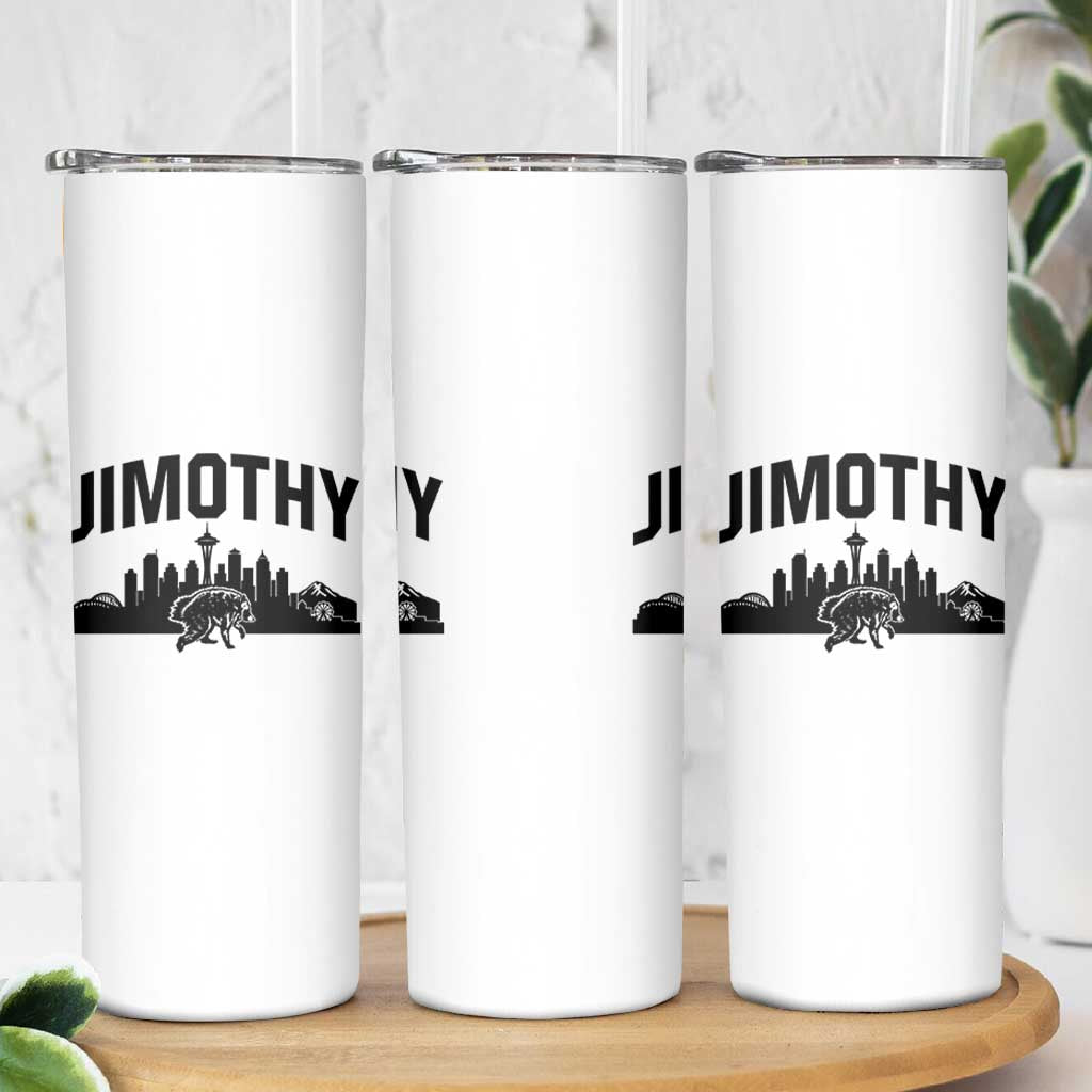 Jimothy The Raccoon Skinny Tumbler Seattle Space Needle Mount Rainier Landscape Art