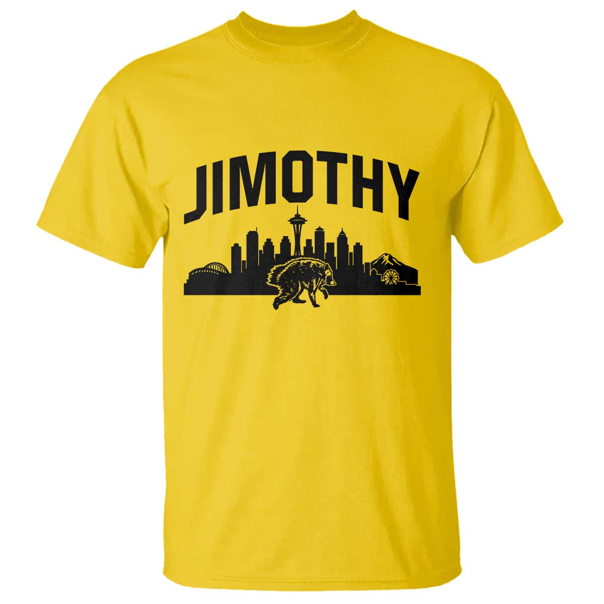 Jimothy The Raccoon T Shirt Seattle Space Needle Mount Rainier Landscape Art