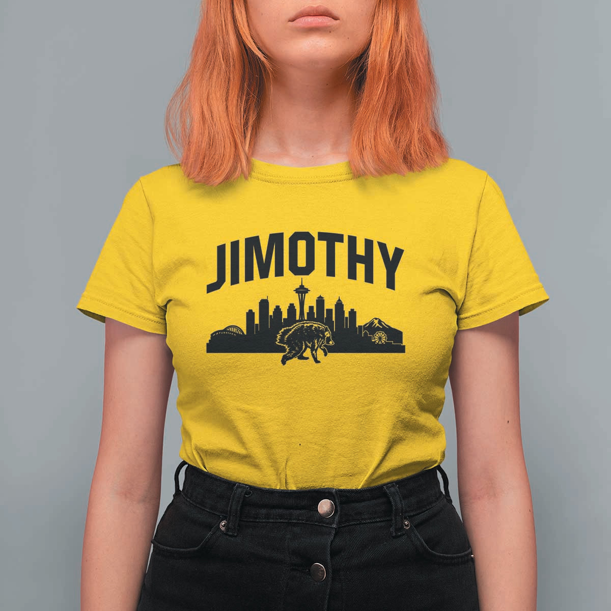 Jimothy The Raccoon T Shirt For Women Seattle Space Needle Mount Rainier Landscape Art