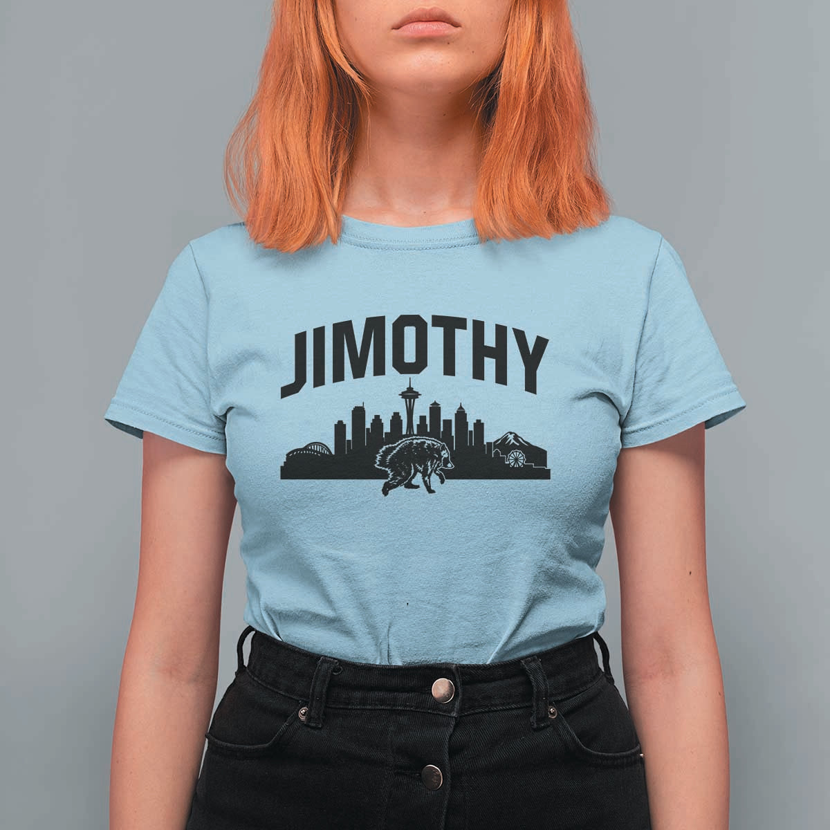 Jimothy The Raccoon T Shirt For Women Seattle Space Needle Mount Rainier Landscape Art