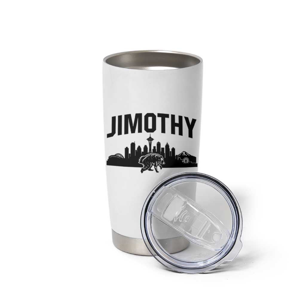 Jimothy The Raccoon Tumbler Cup Seattle Space Needle Mount Rainier Landscape Art