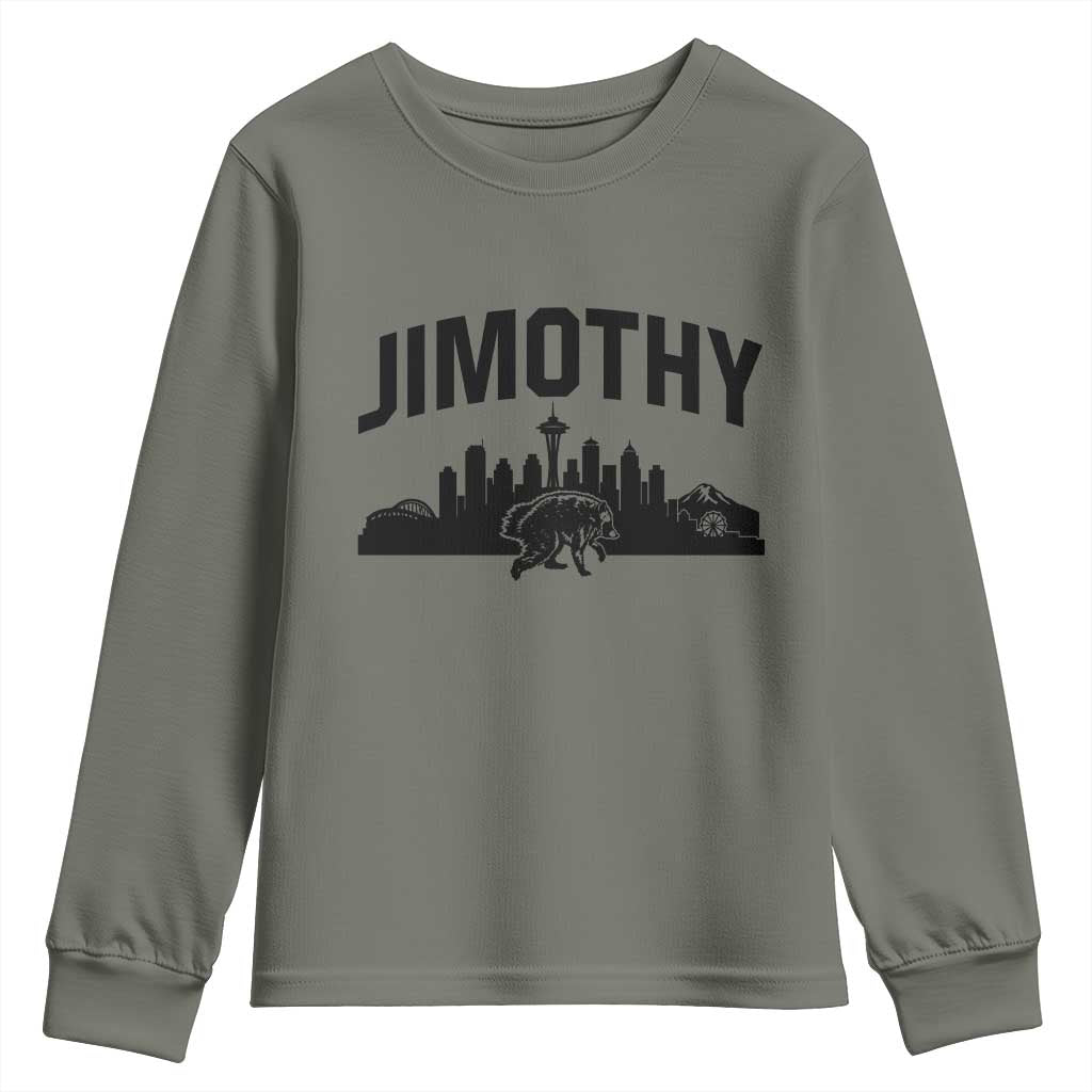 Jimothy The Raccoon Youth Sweatshirt Seattle Space Needle Mount Rainier Landscape Art