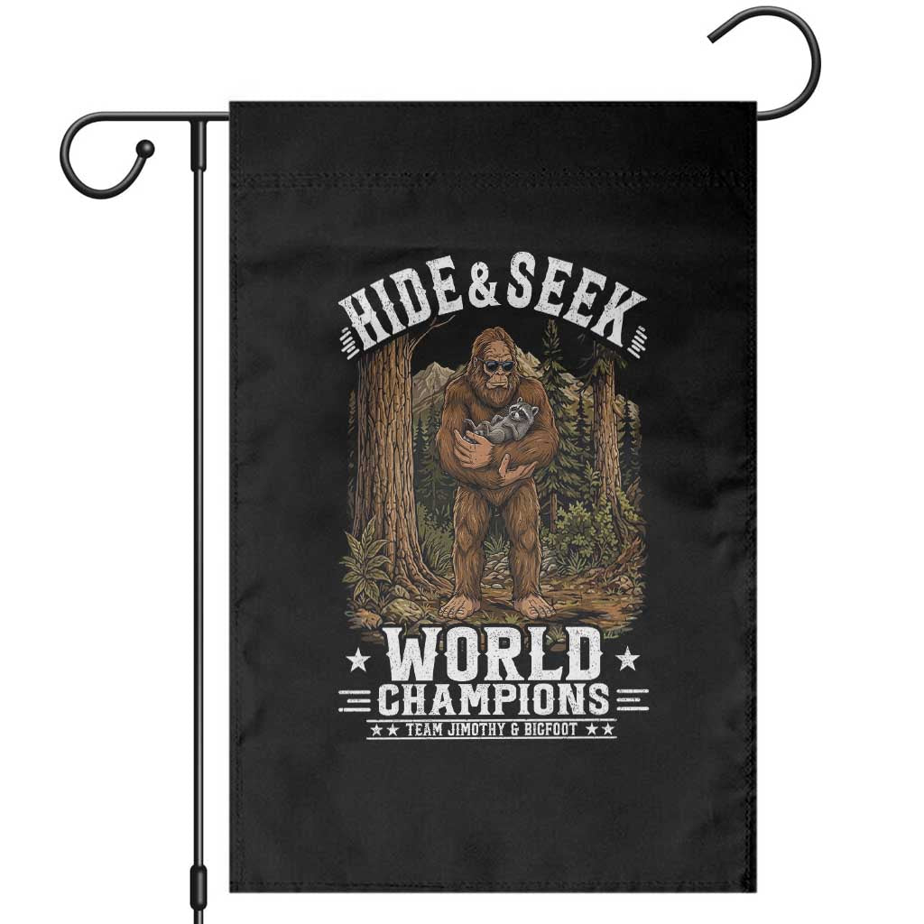 Bigfoot Jimothy The Raccoon Cryptid Animal Friendship Garden Flag Hide And Seek World Champions