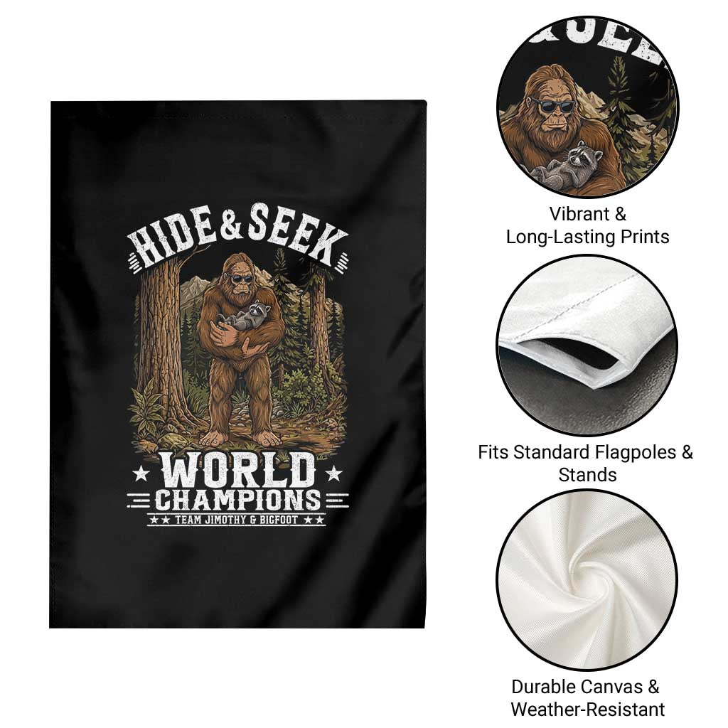 Bigfoot Jimothy The Raccoon Cryptid Animal Friendship Garden Flag Hide And Seek World Champions