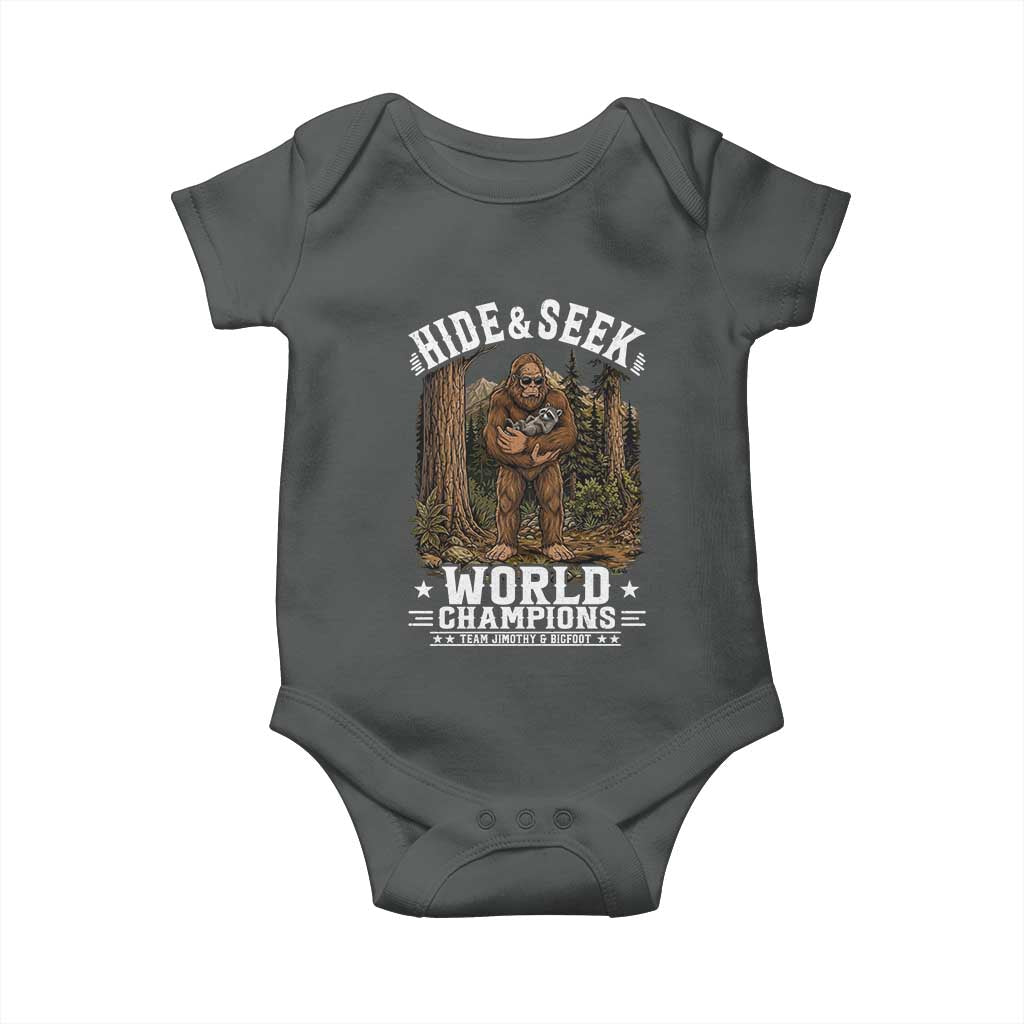 Bigfoot Jimothy The Raccoon Cryptid Animal Friendship Baby Onesie Hide And Seek World Champions