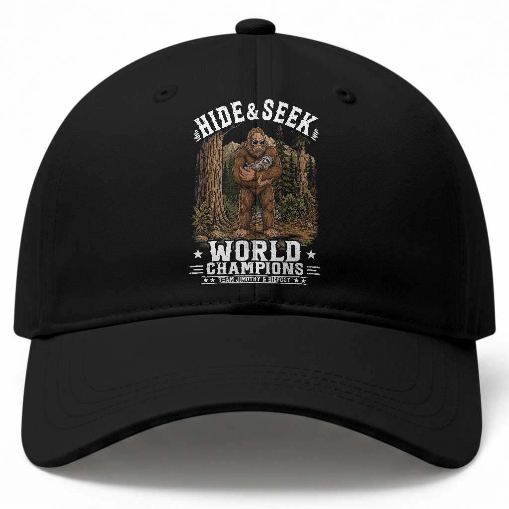 Bigfoot Jimothy The Raccoon Cryptid Animal Friendship Baseball Cap Hide And Seek World Champions