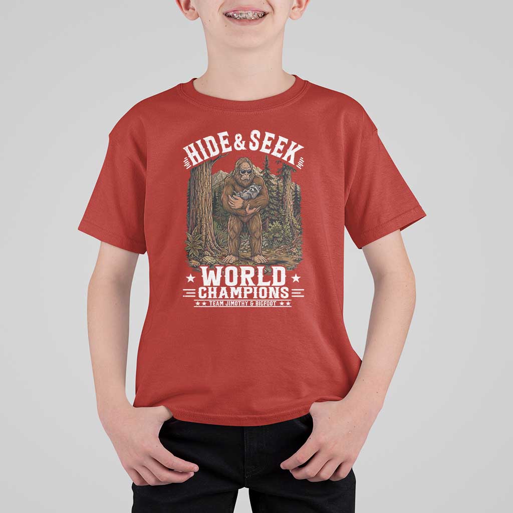 Bigfoot Jimothy The Raccoon Cryptid Animal Friendship T Shirt For Kid Hide And Seek World Champions