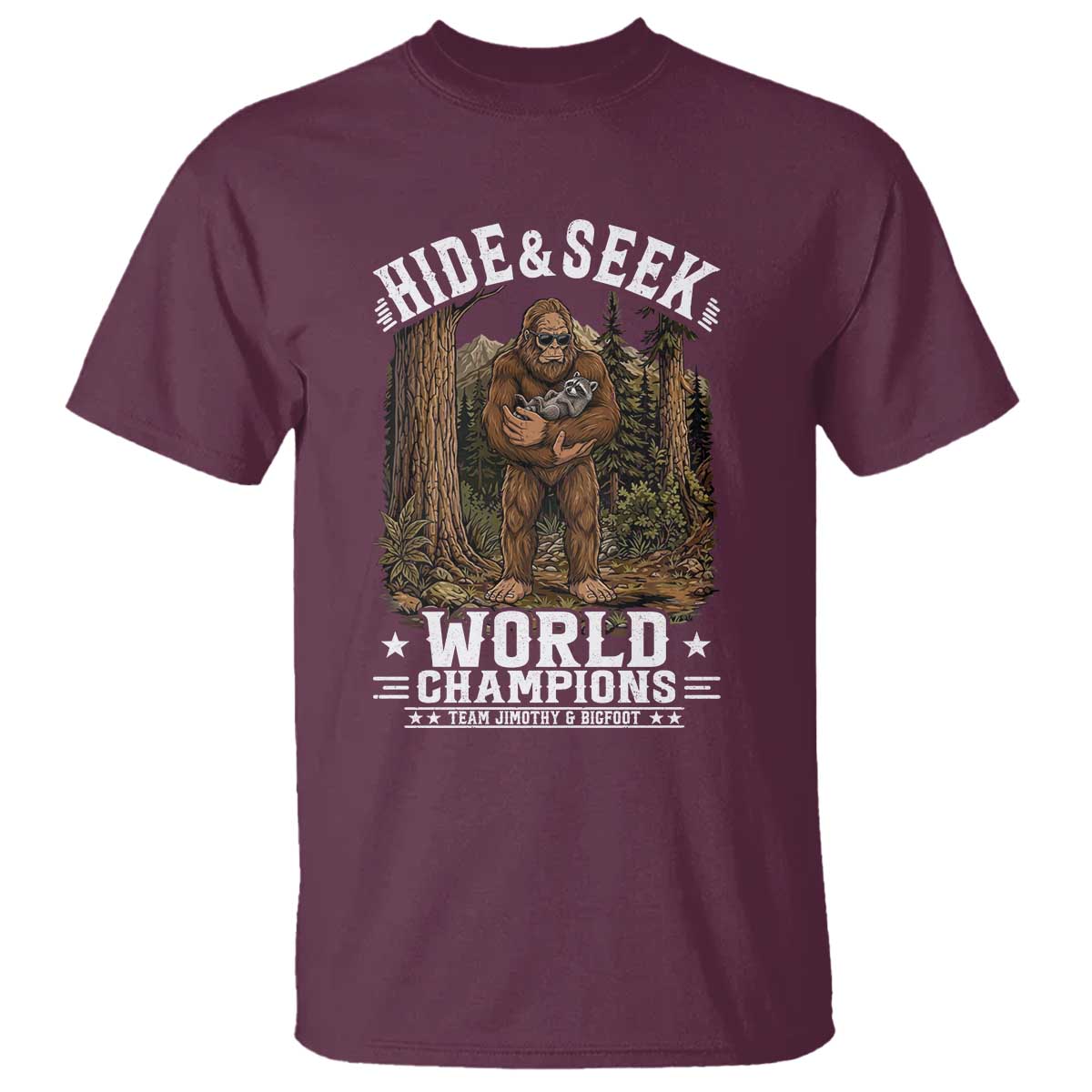 Bigfoot Jimothy The Raccoon Cryptid Animal Friendship T Shirt Hide And Seek World Champions