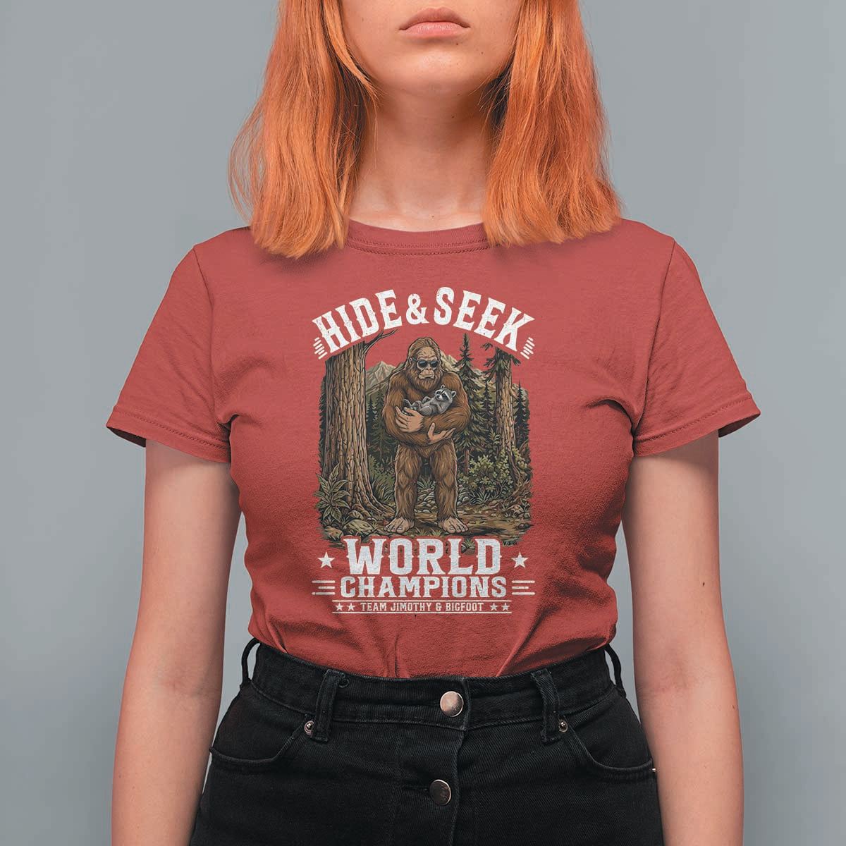 Bigfoot Jimothy The Raccoon Cryptid Animal Friendship T Shirt For Women Hide And Seek World Champions
