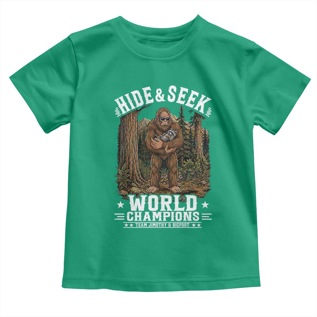 Bigfoot Jimothy The Raccoon Cryptid Animal Friendship Toddler T Shirt Hide And Seek World Champions