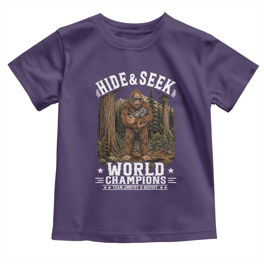 Bigfoot Jimothy The Raccoon Cryptid Animal Friendship Toddler T Shirt Hide And Seek World Champions