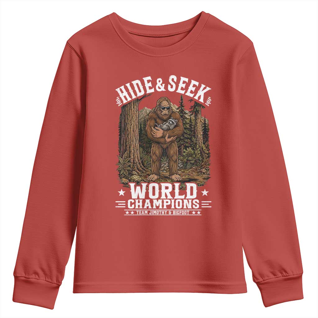 Bigfoot Jimothy The Raccoon Cryptid Animal Friendship Youth Sweatshirt Hide And Seek World Champions