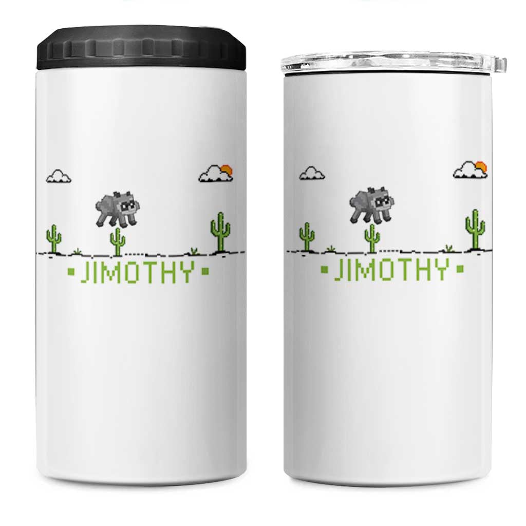 Funny Jimothy The Raccoon 4 in 1 Can Cooler Tumbler Pixel Art Retro Gaming Trash Panda Meme