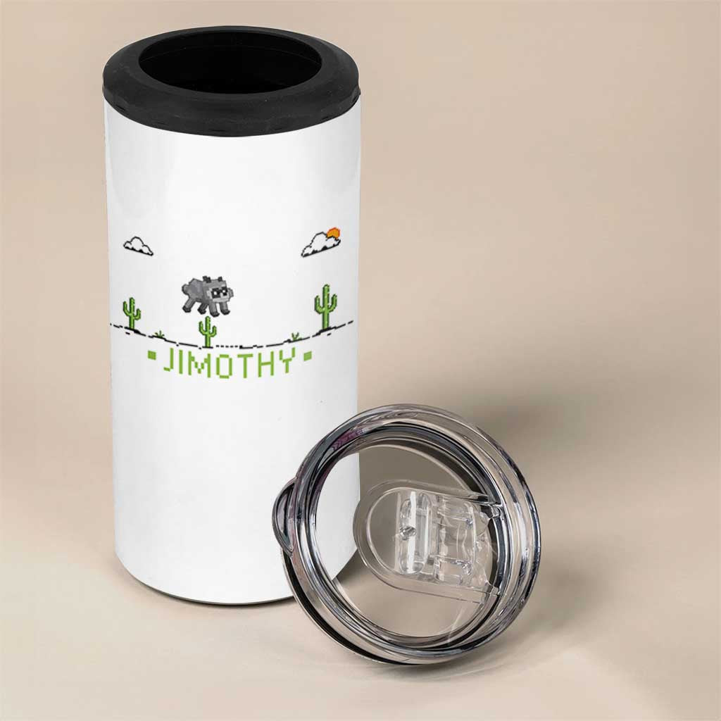 Funny Jimothy The Raccoon 4 in 1 Can Cooler Tumbler Pixel Art Retro Gaming Trash Panda Meme