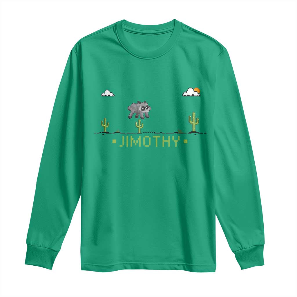 Funny Jimothy The Raccoon Long Sleeve Shirt Pixel Art Retro Gaming Trash Panda Meme