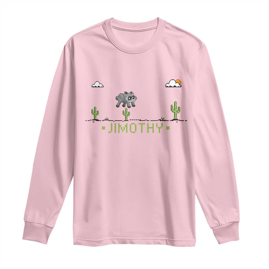 Funny Jimothy The Raccoon Long Sleeve Shirt Pixel Art Retro Gaming Trash Panda Meme