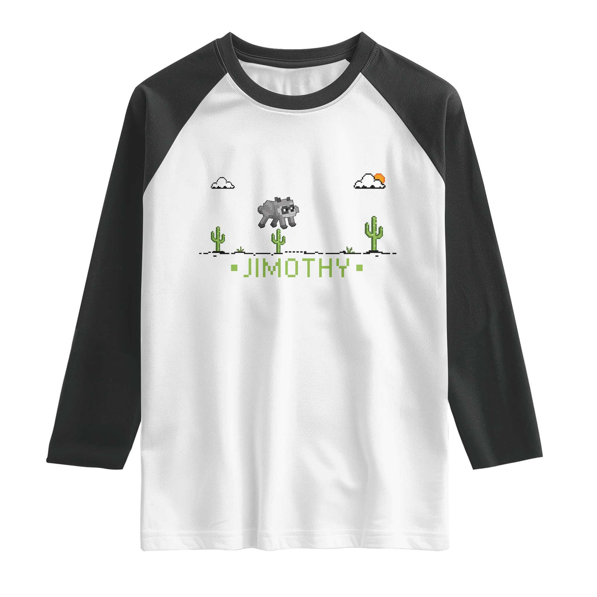 Funny Jimothy The Raccoon Raglan Shirt Pixel Art Retro Gaming Trash Panda Meme