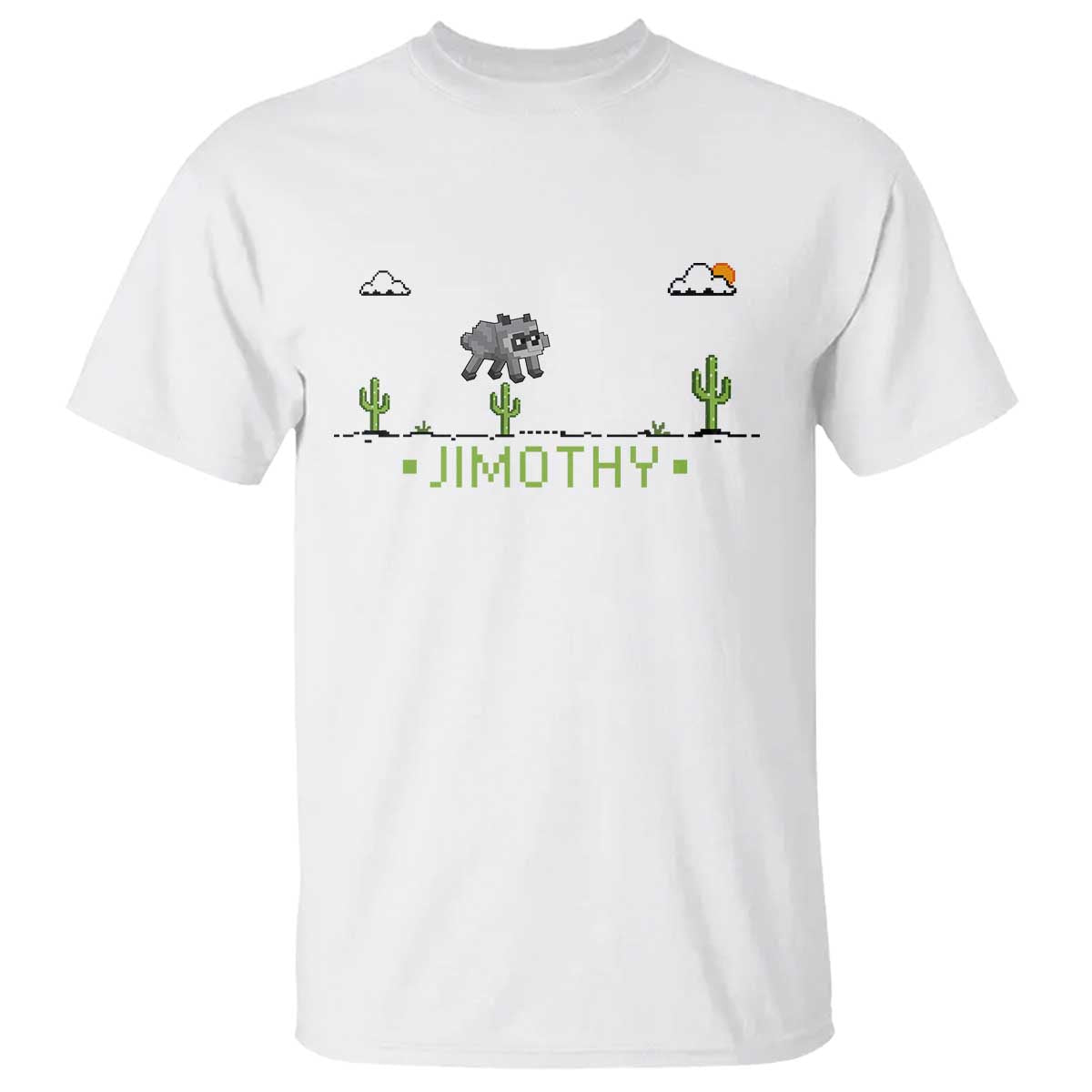 Funny Jimothy The Raccoon T Shirt Pixel Art Retro Gaming Trash Panda Meme