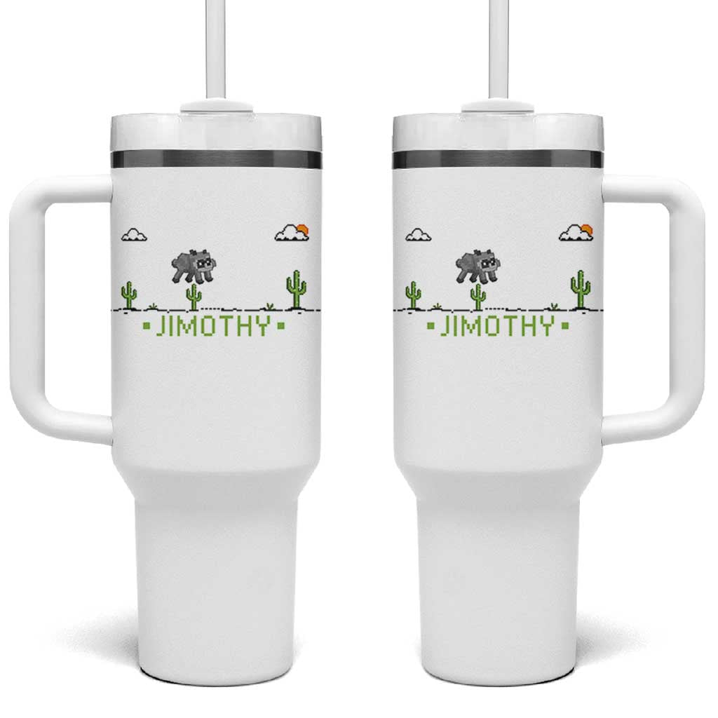 Funny Jimothy The Raccoon Tumbler With Handle Pixel Art Retro Gaming Trash Panda Meme