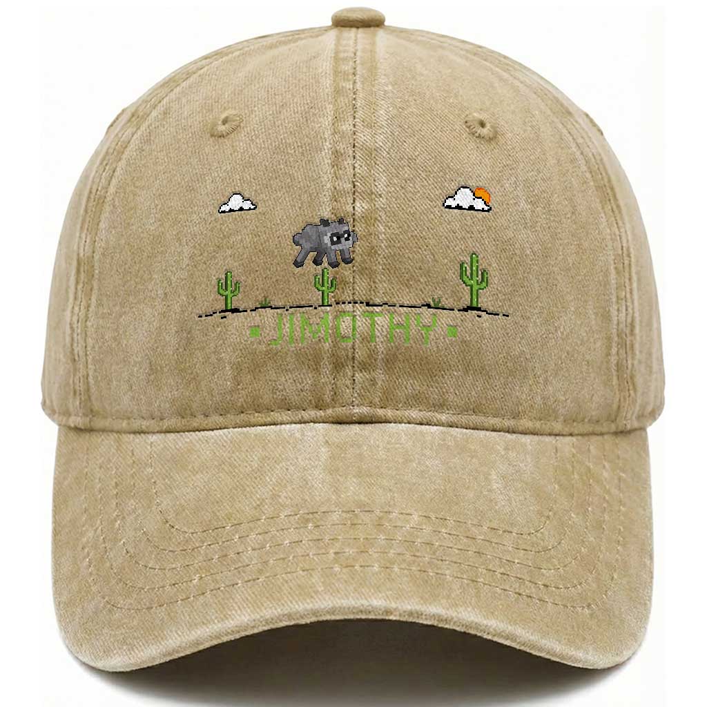 Funny Jimothy The Raccoon Washed Cotton Baseball Cap Pixel Art Retro Gaming Trash Panda Meme