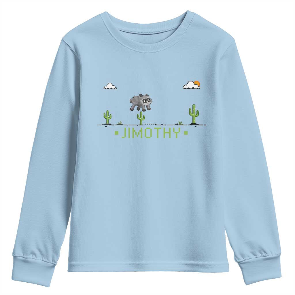 Funny Jimothy The Raccoon Youth Sweatshirt Pixel Art Retro Gaming Trash Panda Meme