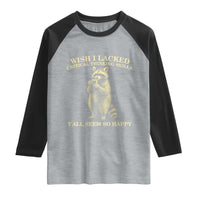 Funny Raccoon Coffee Drinker Raglan Shirt Wish I Lacked Critical Thinking Skills