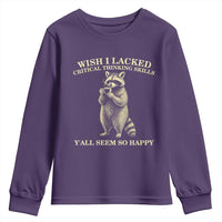Funny Raccoon Coffee Drinker Youth Sweatshirt Wish I Lacked Critical Thinking Skills