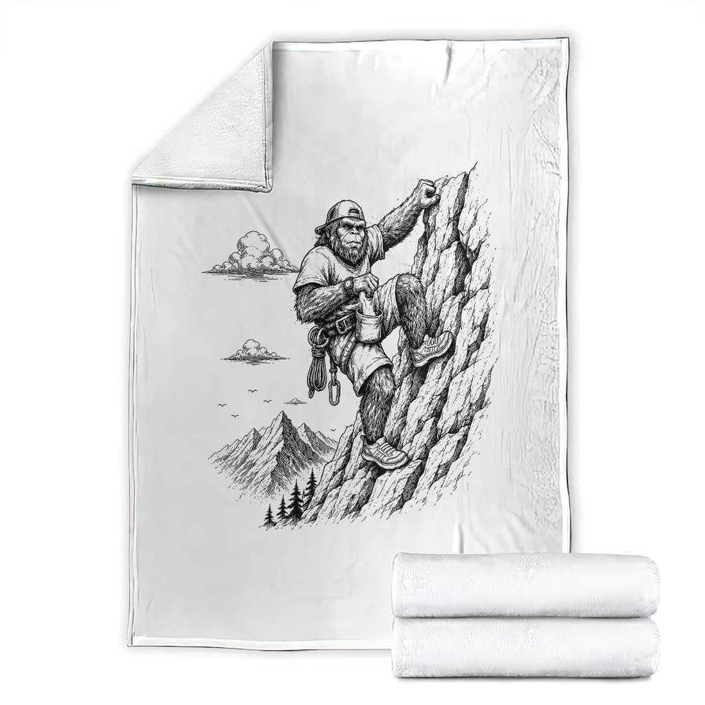 Funny Bigfoot Mountain Climber Throw Blanket Outdoor Hiking Adventure