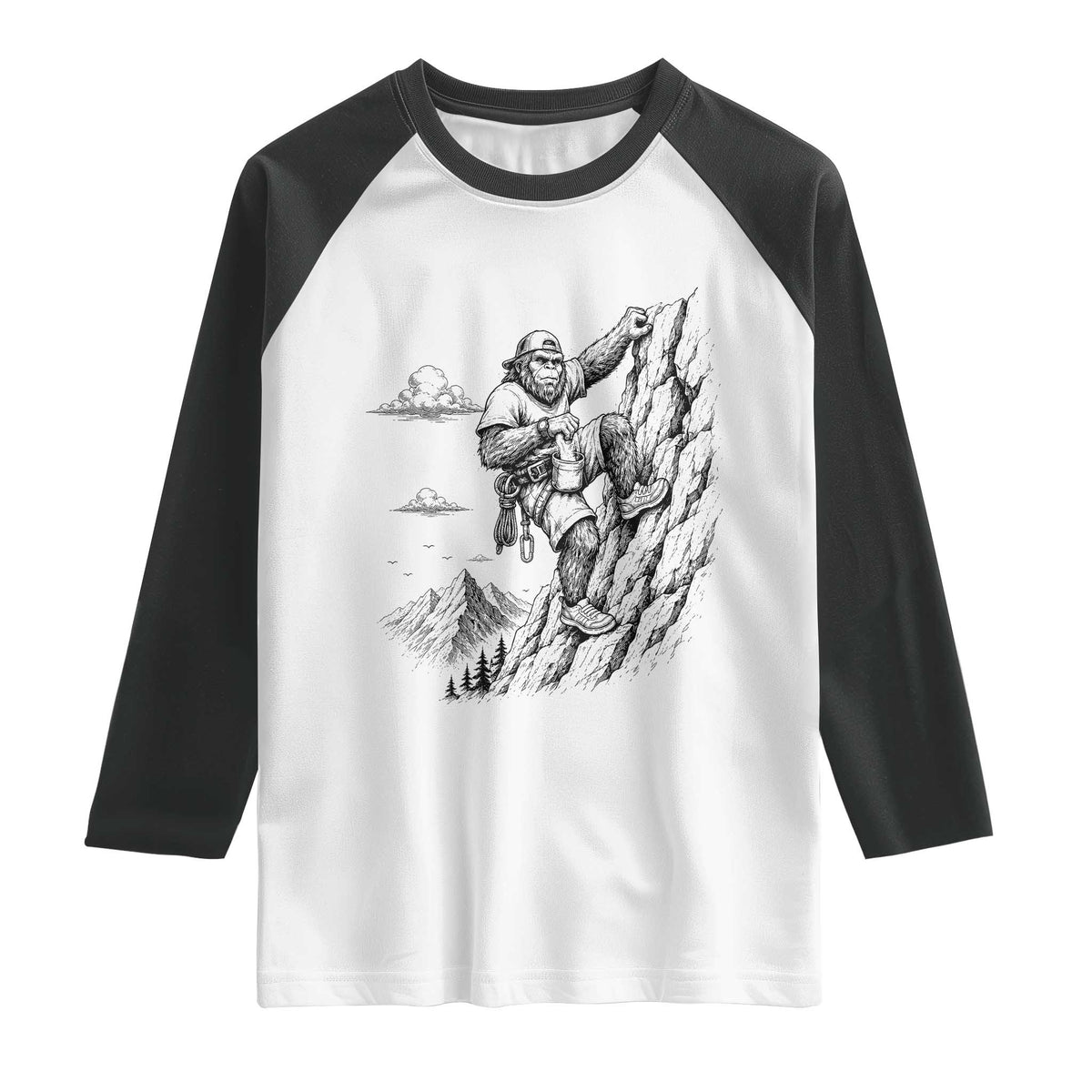 Funny Bigfoot Mountain Climber Raglan Shirt Outdoor Hiking Adventure