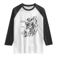 Funny Bigfoot Mountain Climber Raglan Shirt Outdoor Hiking Adventure