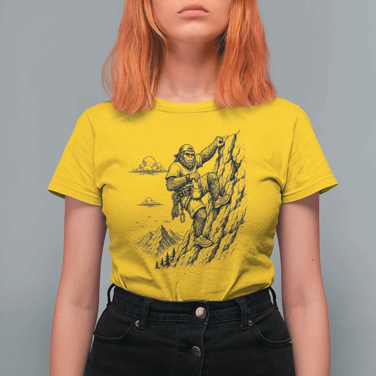 Funny Bigfoot Mountain Climber T Shirt For Women Outdoor Hiking Adventure