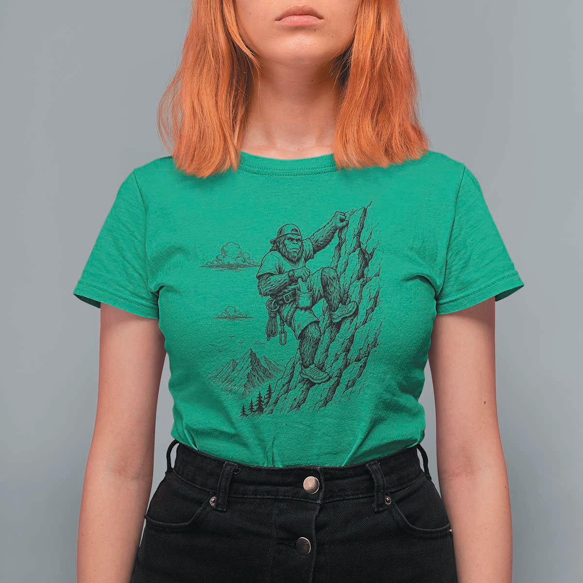 Funny Bigfoot Mountain Climber T Shirt For Women Outdoor Hiking Adventure