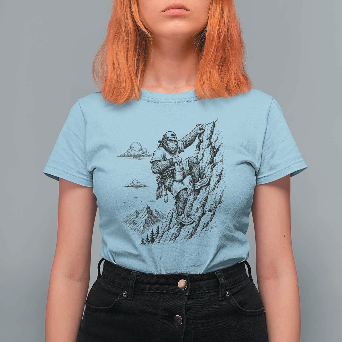 Funny Bigfoot Mountain Climber T Shirt For Women Outdoor Hiking Adventure