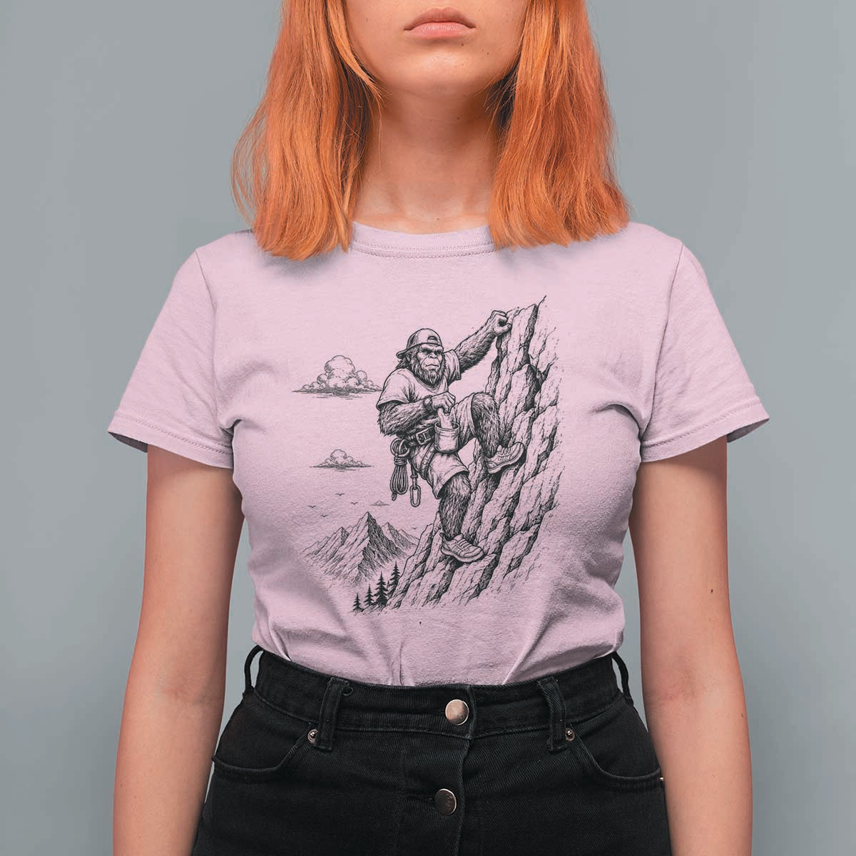 Funny Bigfoot Mountain Climber T Shirt For Women Outdoor Hiking Adventure