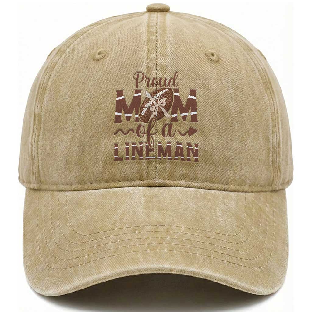 Football Mom Gift Washed Cotton Baseball Cap Proud Mom Of A Lineman