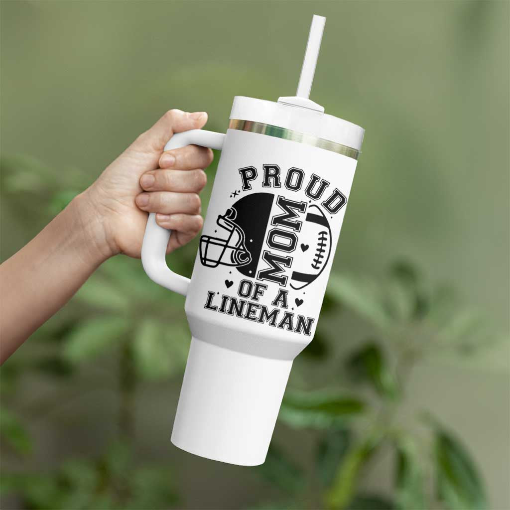 Proud Mom Of A Lineman Tumbler With Handle Football Fan Gift For Women - Wonder Print Shop
