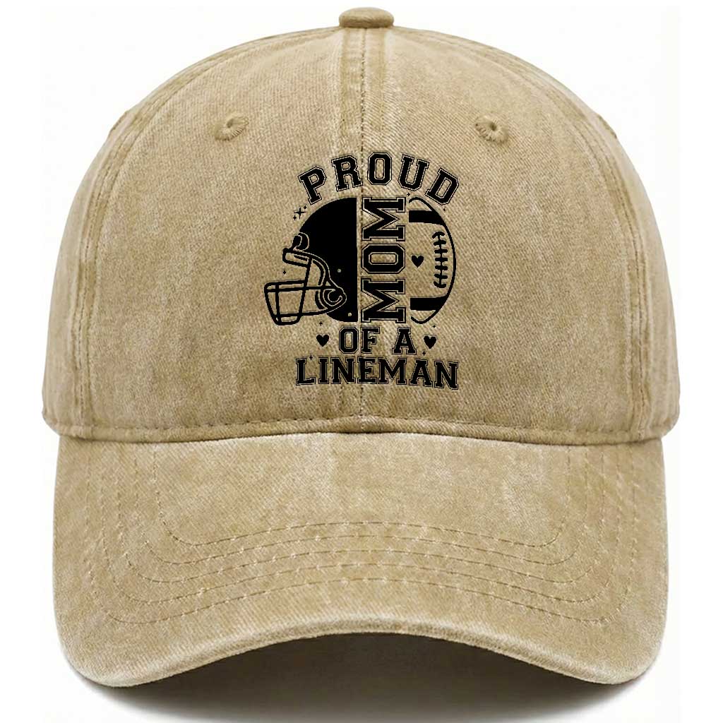Proud Mom Of A Lineman Washed Cotton Baseball Cap Football Fan Gift For Women