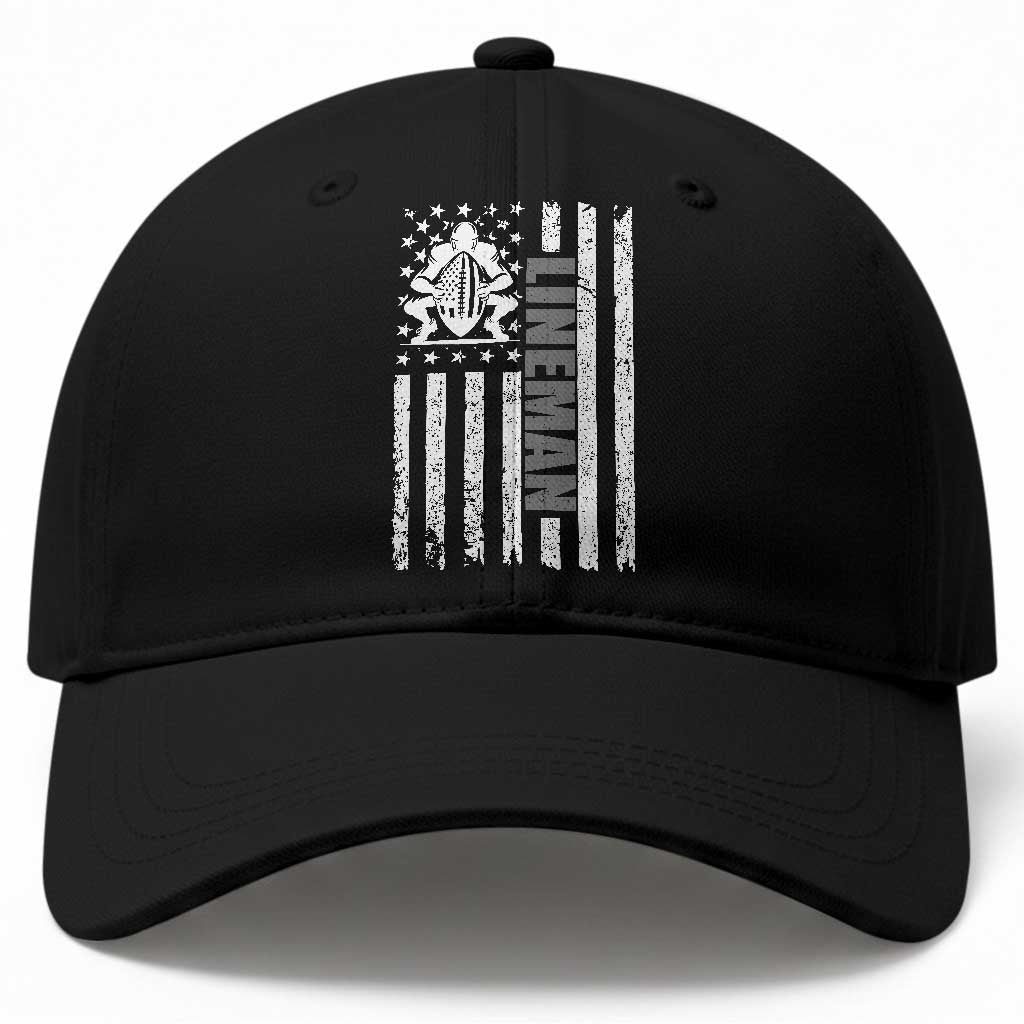 Proud Football Lineman Baseball Cap American Flag Sports Gift