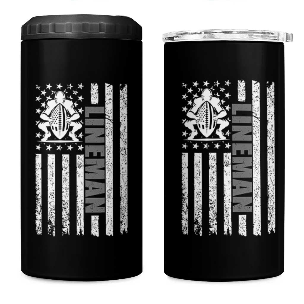 Proud Football Lineman 4 in 1 Can Cooler Tumbler American Flag Sports Gift - Wonder Print Shop