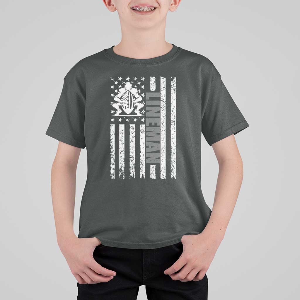 Proud Football Lineman T Shirt For Kid American Flag Sports Gift - Wonder Print Shop